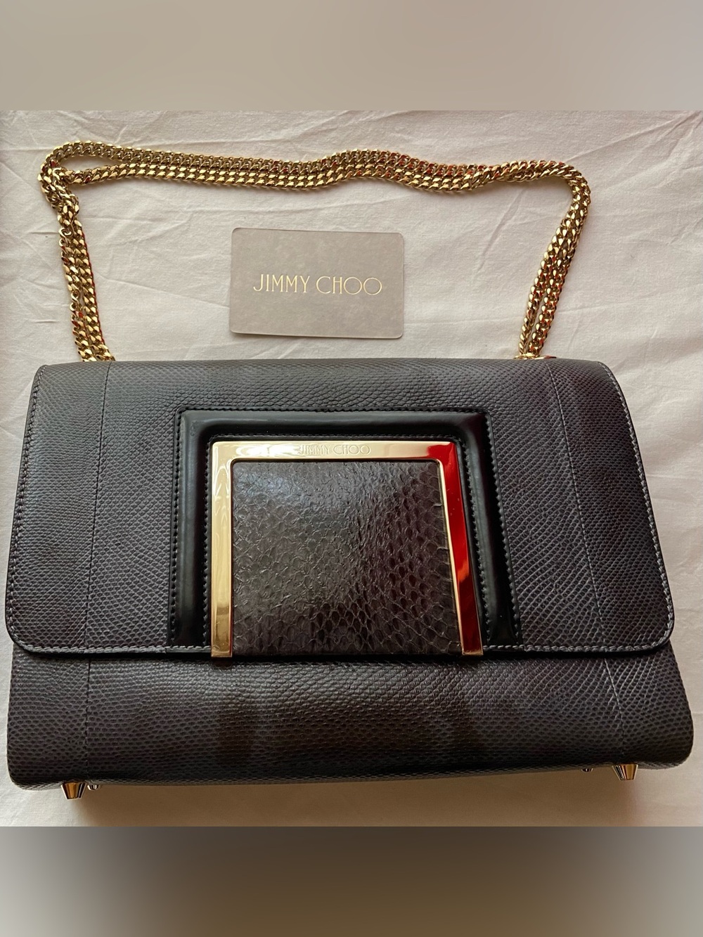 Jimmy Choo Alba Shoulder Bag with Gold Chain